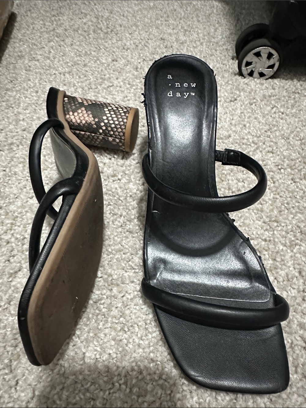 a new day Black Double-Strap Square-Toe Heeled Mules